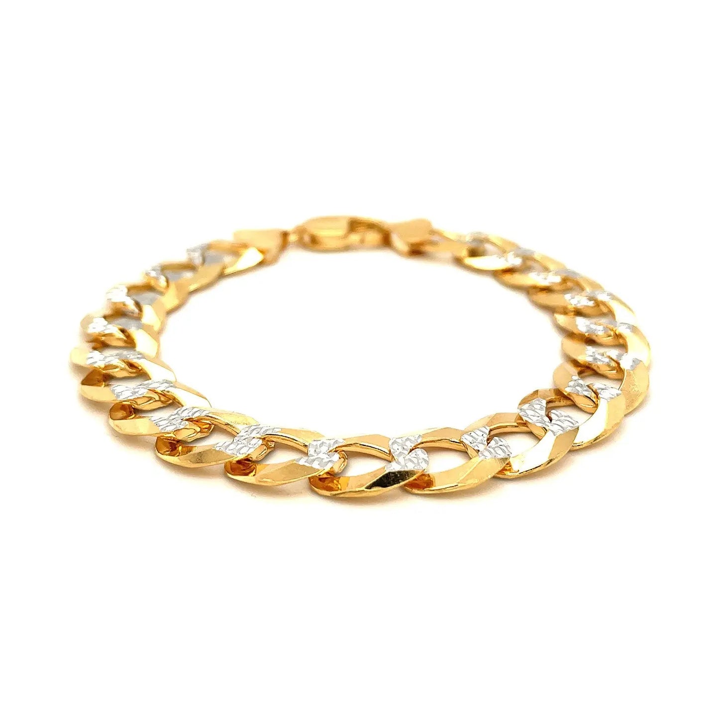 14k Two Tone Gold Pave Curb Bracelet (12.18 mm)Monde Trend