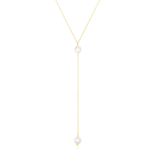 14k Yellow Gold Lariat Necklace with Pearls RCJ