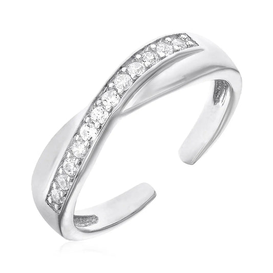 Toe Ring with Crossover Motif in Sterling Silver with Cubic Zirconia RCJ