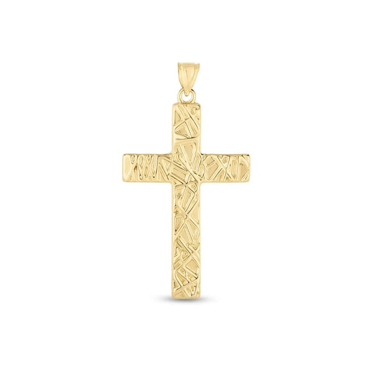 14k Yellow Gold High Polish Textured Cross Pendant RCJ