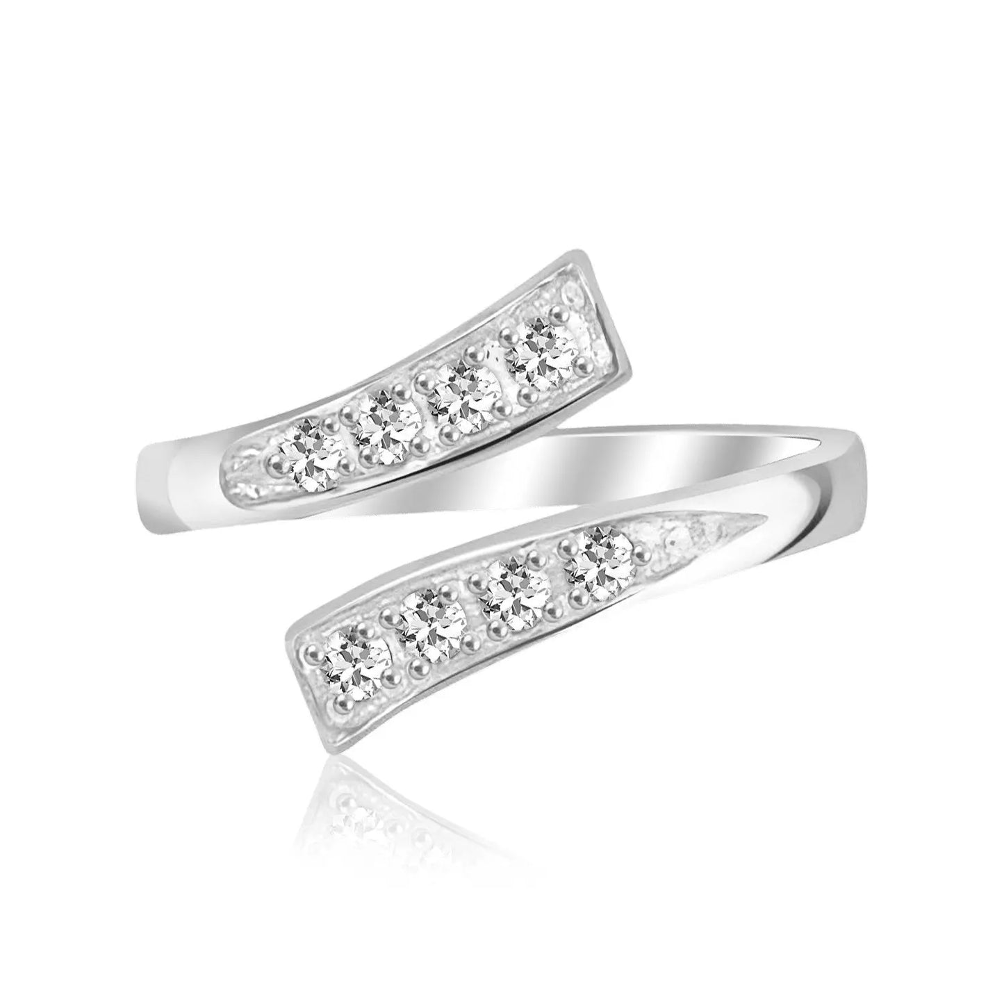 Sterling Silver Rhodium Plated Toe Ring with White Cubic Zirconia Accents RCJ