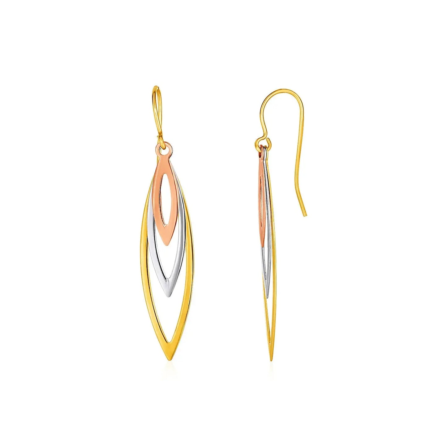 Tri-Tone Graduated Open Marquise Earrings in 10k Yellow,  White,  and Rose Gold RCJ