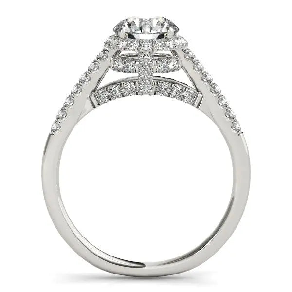 14k White Gold Round Cut Pave Set Shank Diamond Engagement Ring (1 3/8 cttw) RCJ