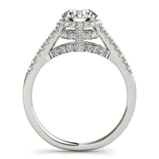 14k White Gold Round Cut Pave Set Shank Diamond Engagement Ring (1 3/8 cttw) RCJ