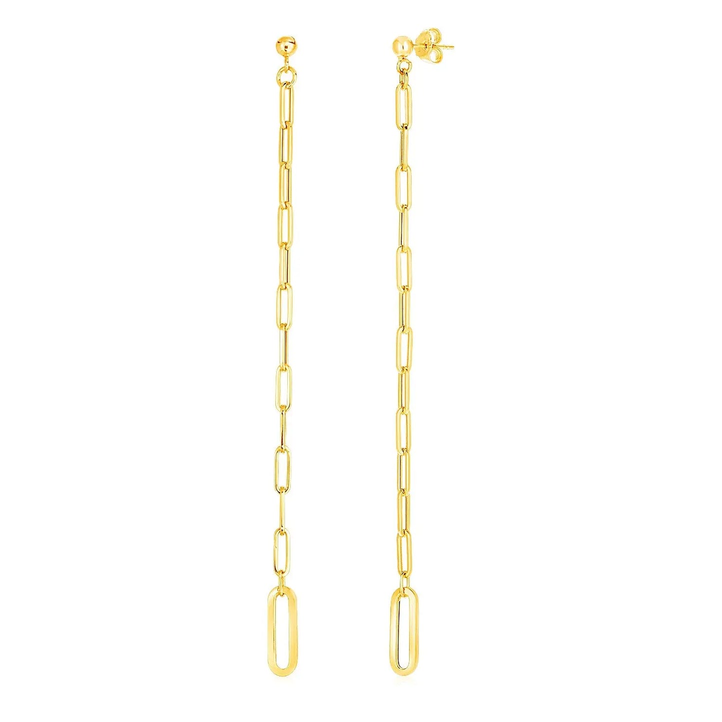 14k Yellow Gold Long Paperclip Chain Dangle Earrings RCJ