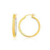 Two-Tone Yellow and White Gold Petite Patterned Hoop Earrings(3x25mm) RCJ