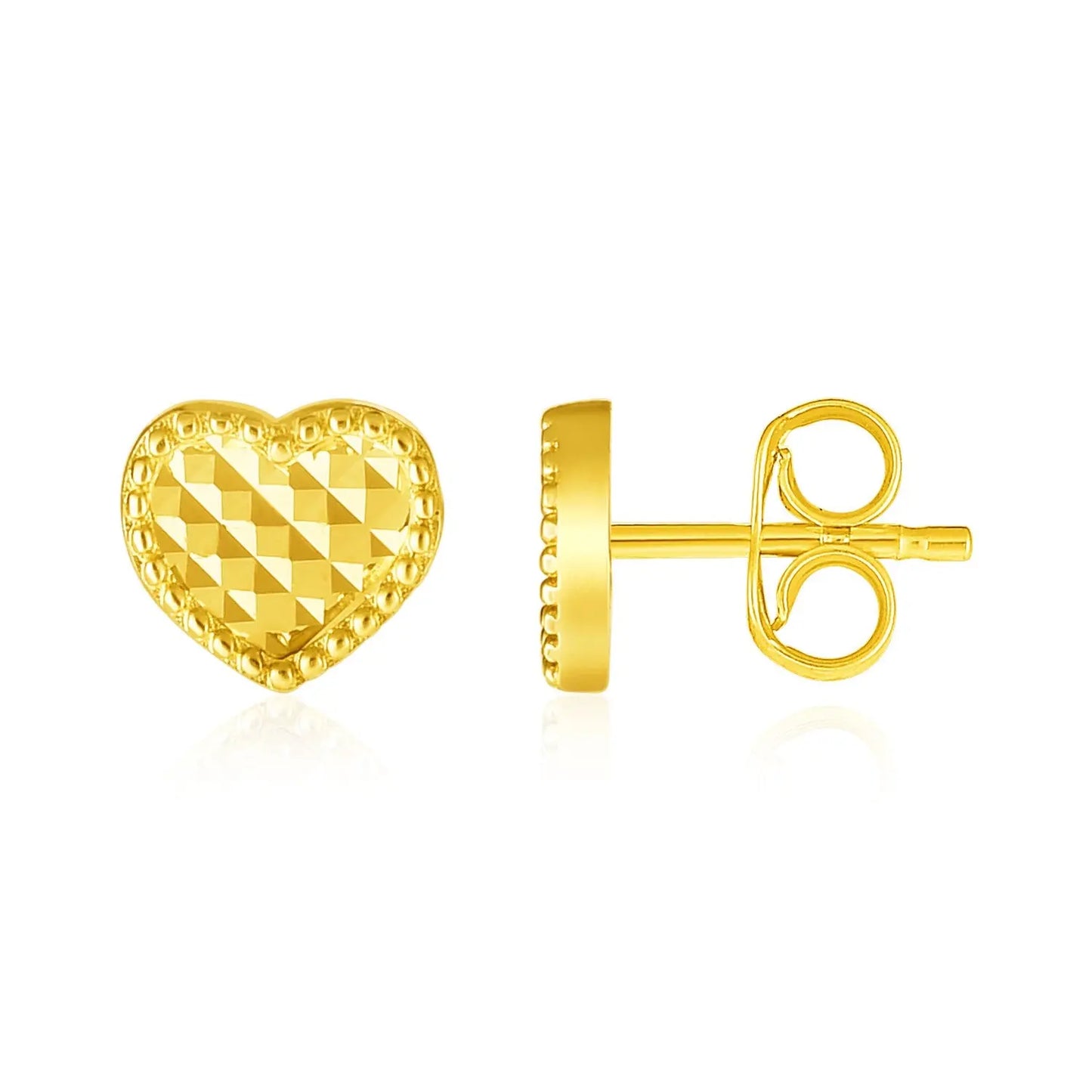 14k Yellow Gold Textured Heart Post Earrings RCJ