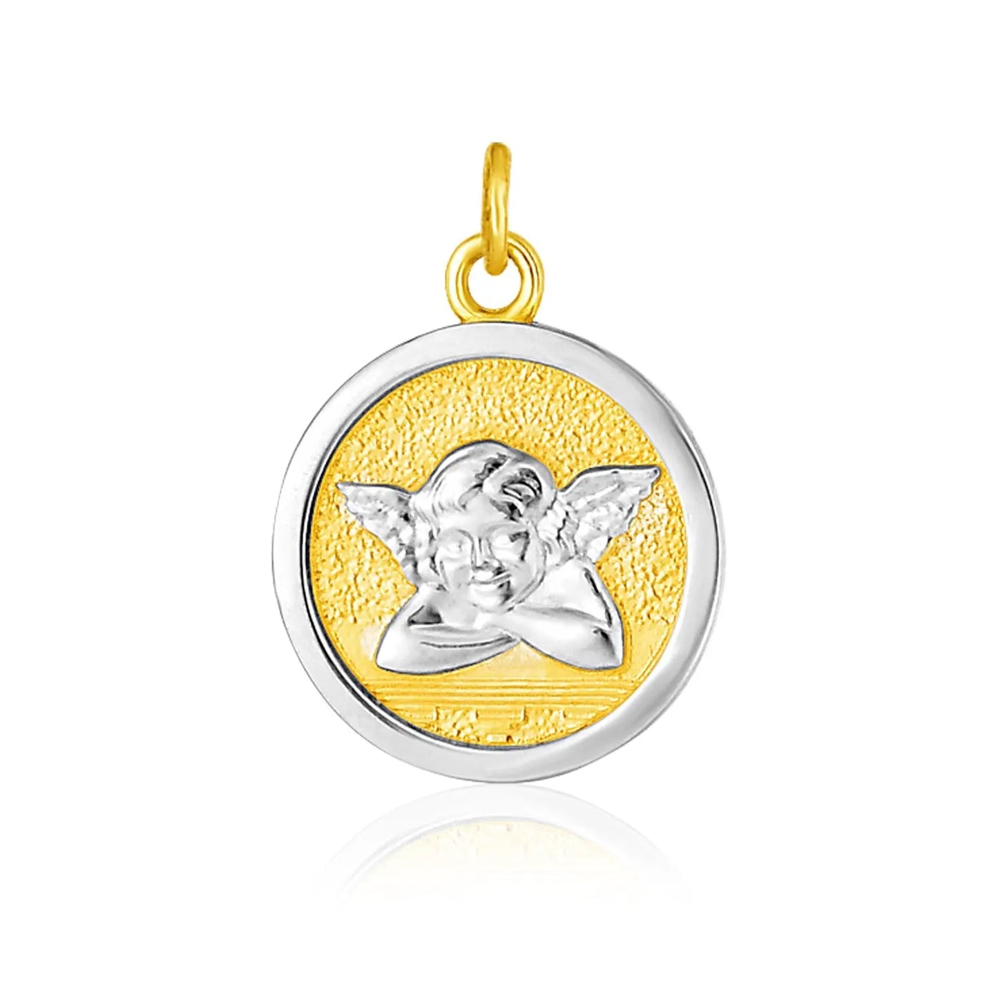 14k Two Tone Gold Round Angel Medal PendantMonde Trend