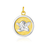 14k Two Tone Gold Round Angel Medal PendantMonde Trend