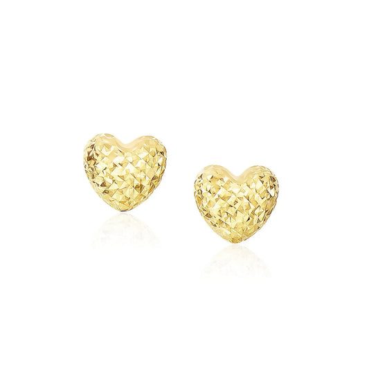 14k Yellow Gold Puffed Heart Earrings with Diamond Cuts(8mm) RCJ