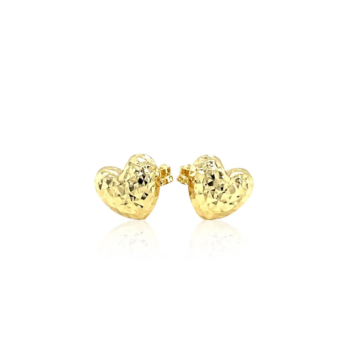 14k Yellow Gold Puffed Heart Earrings with Diamond Cuts(8mm) RCJ