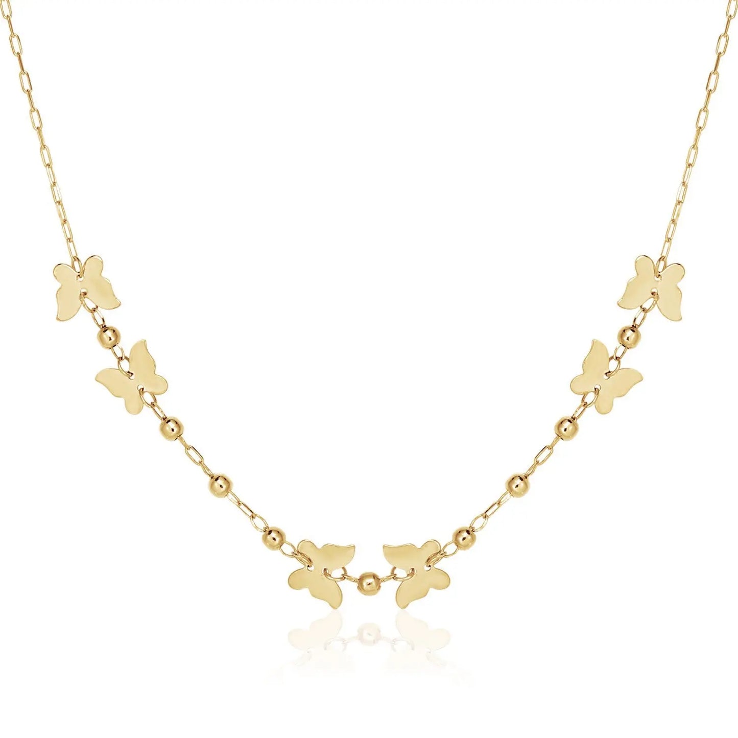 14k Yellow Gold 18 inch Necklace with Polished Butterflies and Beads RCJ