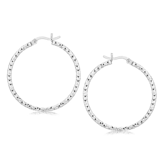 Sterling Silver Rhodium Plated Woven Style Polished Hoop Earrings(2x30mm) RCJ