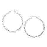 Sterling Silver Rhodium Plated Woven Style Polished Hoop Earrings(2x30mm) RCJ