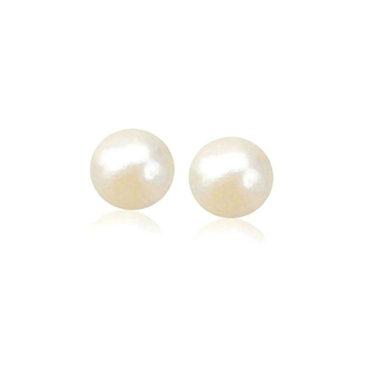 14k Yellow Gold Freshwater Cultured White Pearl Stud Earrings (7mm) RCJ