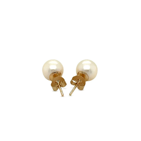 14k Yellow Gold Freshwater Cultured White Pearl Stud Earrings (7mm) RCJ