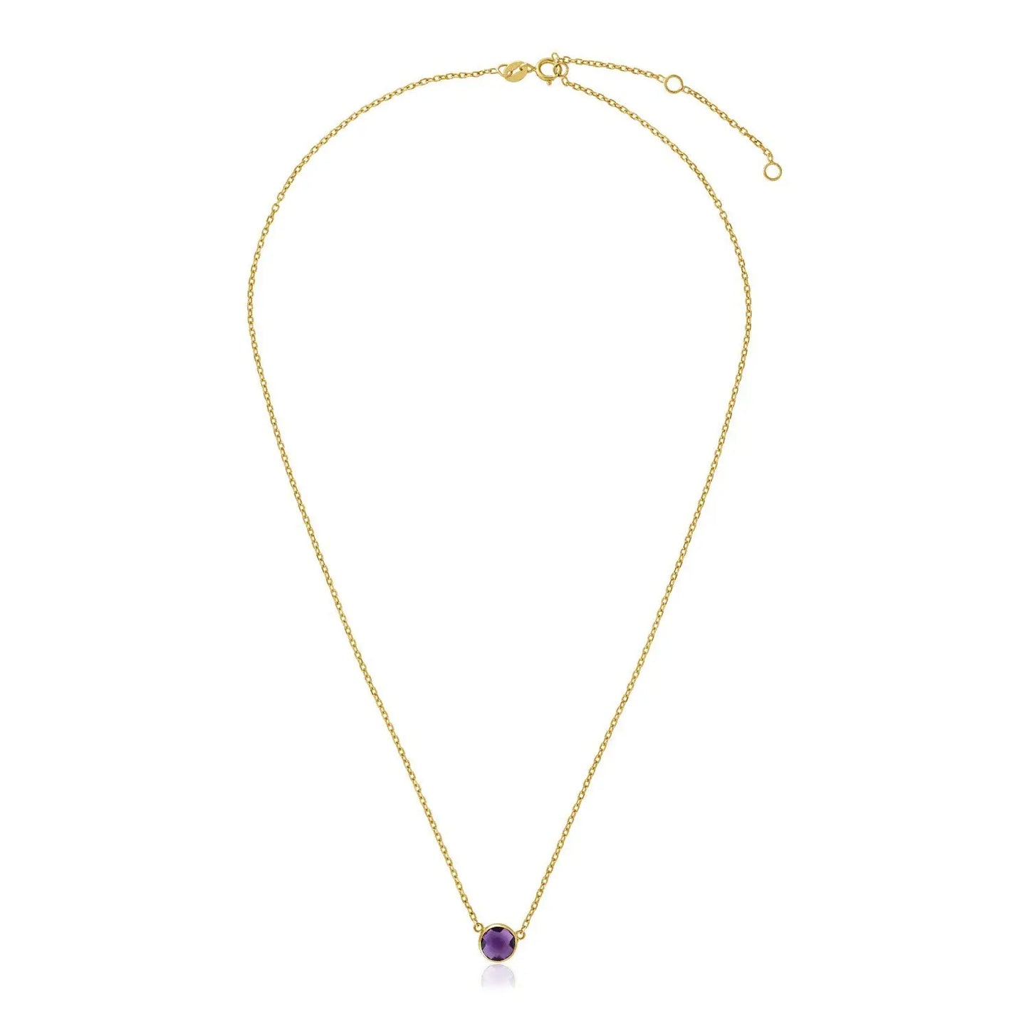 14k Yellow Gold 17 inch Necklace with Round Amethyst RCJ