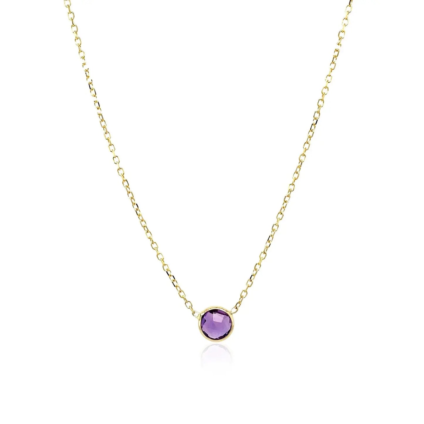 14k Yellow Gold 17 inch Necklace with Round Amethyst RCJ