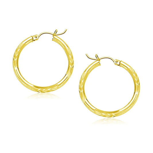 10k Yellow Gold Diamond Cut Hoop Earrings (3x20mm)Monde Trend