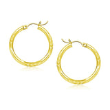 10k Yellow Gold Diamond Cut Hoop Earrings (3x20mm)Monde Trend