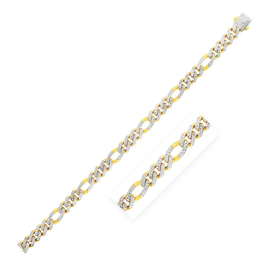 14k Yellow Gold White Pave High Polish Modern Lite Figaro Chain (8.00 mm) RCJ