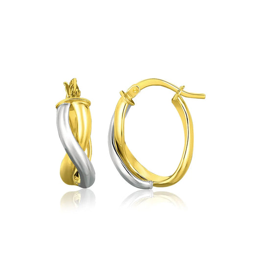 14k Two Tone Gold Oval Twisted Hoop EarringsMonde Trend