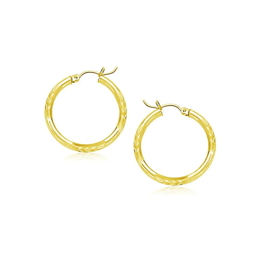 10k Yellow Gold Diamond Cut Hoop Earrings (2x15mm)Monde Trend