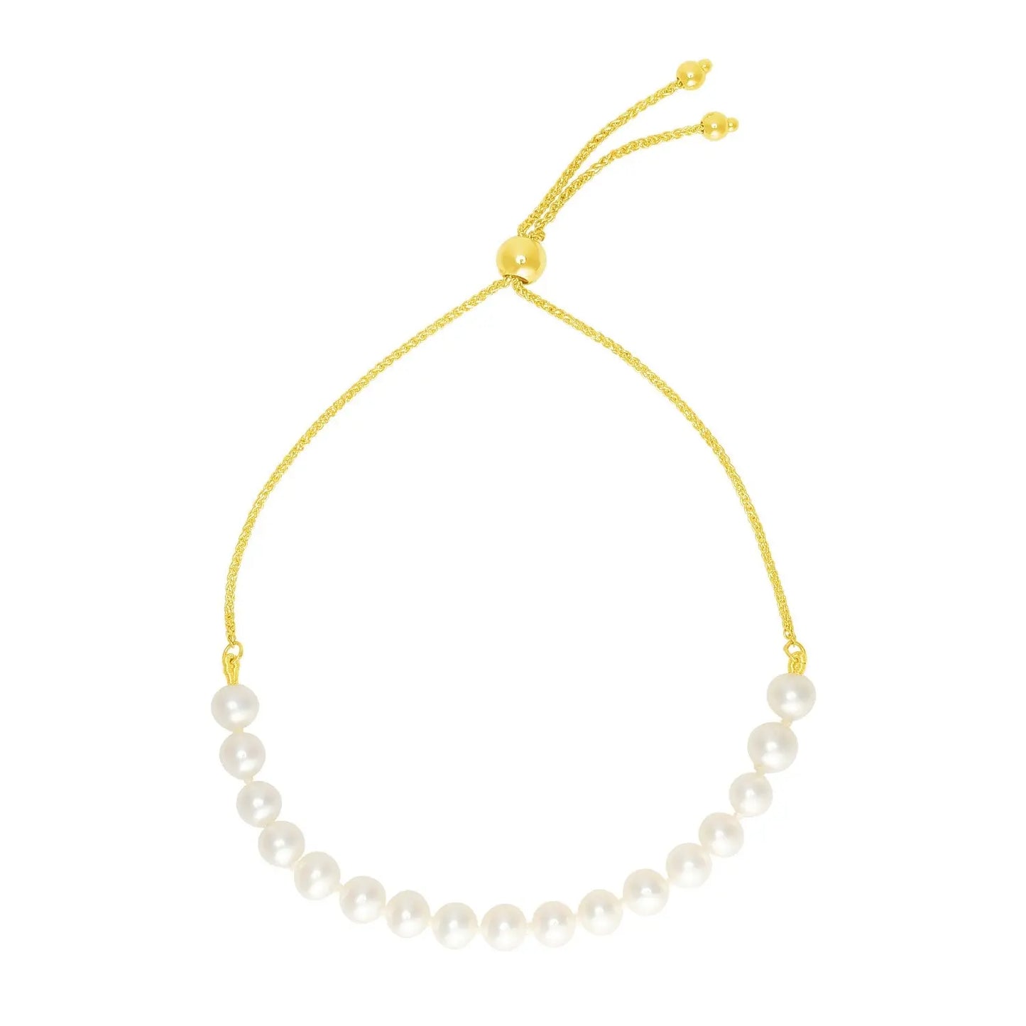 14k Yellow Gold Adjustable Friendship Bracelet with Pearls RCJ