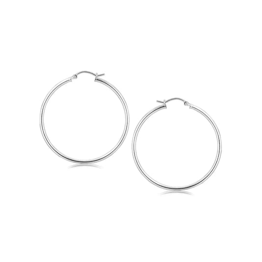 Sterling Silver Rhodium Plated Thin Large Polished Hoop Earrings (2x40mm) RCJ