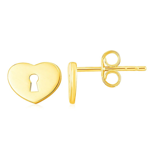 14k Yellow Gold Heart Padlock Stud Earrings RCJ