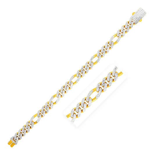 14k Yellow Gold White Pave High Polish Modern Lite Figaro Bracelet  (9.50 mm) RCJ