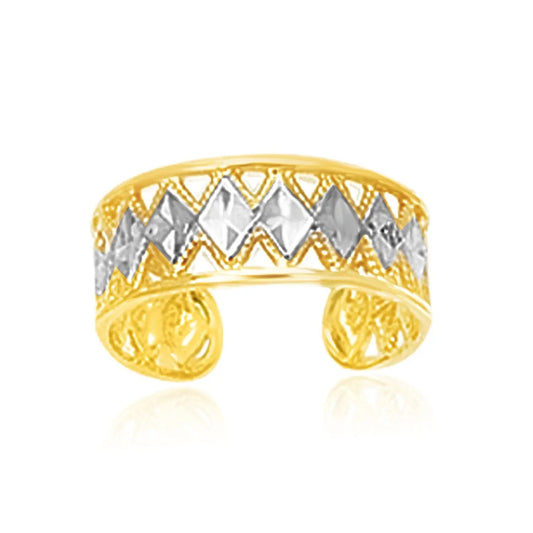 14k Two-Tone Gold Cuff Type Cut-Out Toe Ring with Diamond DesignMonde Trend