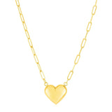 14k Yellow Gold Paperclip Chain Necklace with Puffed Heart RCJ