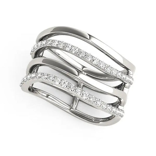 14k White Gold Multiple Band Design Ring with Diamonds (3/8 cttw)Monde Trend