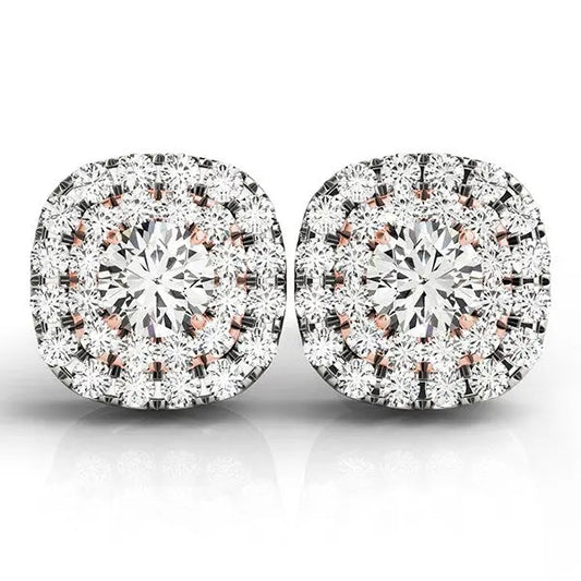 14k White and Rose Gold Cushion Shape Halo Diamond Earrings (3/4 cttw)Monde Trend