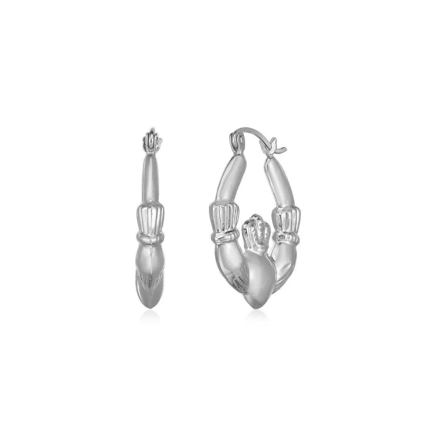 14K White Gold Claddagh Symbol Hoop EarringsMonde Trend