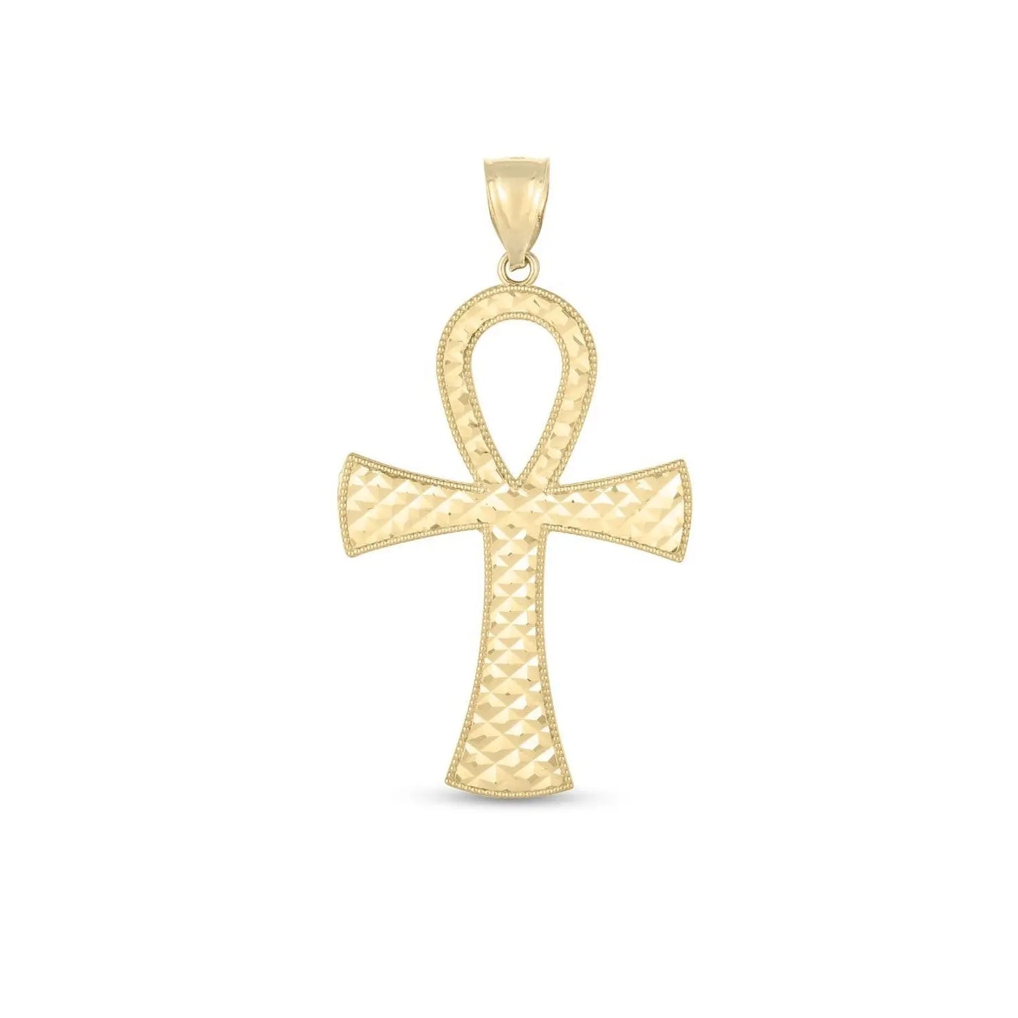 14k Yellow Gold High Polish Textured Ankh Pendant RCJ