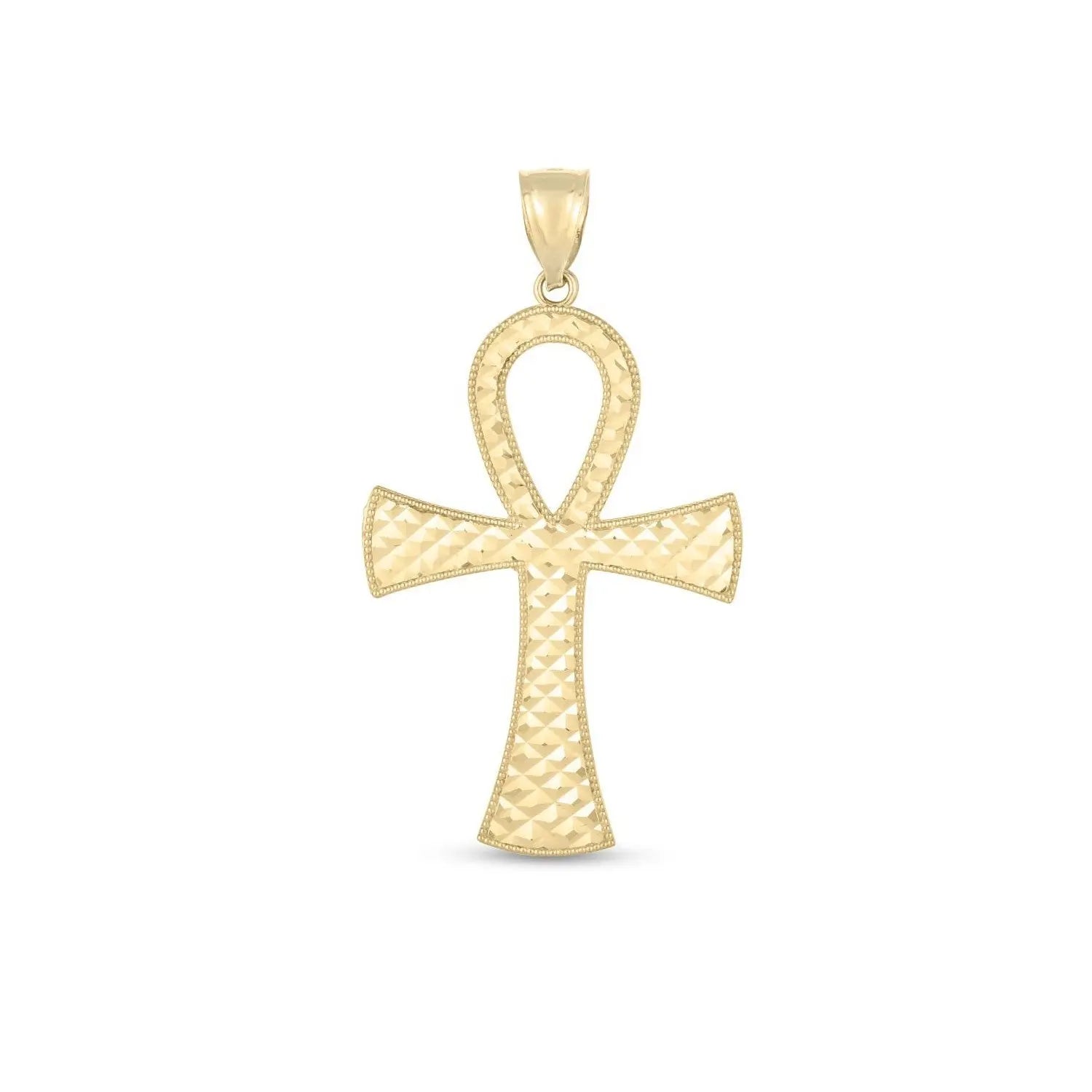 14k Yellow Gold High Polish Textured Ankh Pendant RCJ