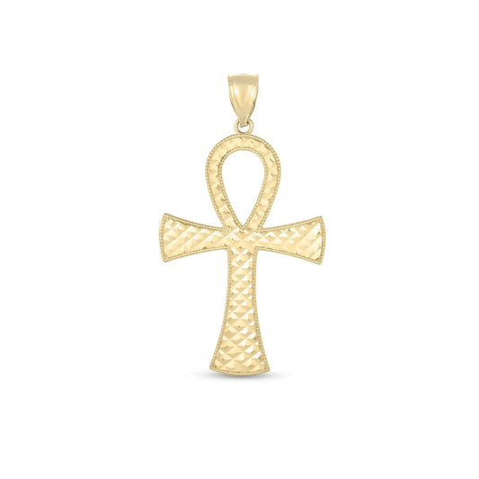 14k Yellow Gold High Polish Textured Ankh Pendant RCJ