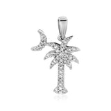 Sterling Silver Palm Tree and Crescent Moon Pendant with Cubic Zirconias RCJ