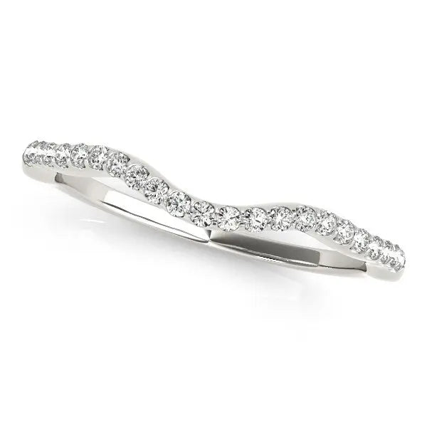 14k White Gold Curvy Style Wedding Ring with Round Diamonds (1/8 cttw)Monde Trend