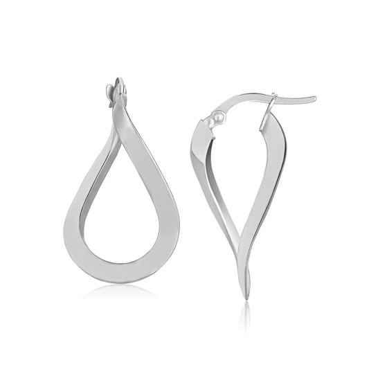 14k White Gold Twisted Freeform Hoop Earrings RCJ