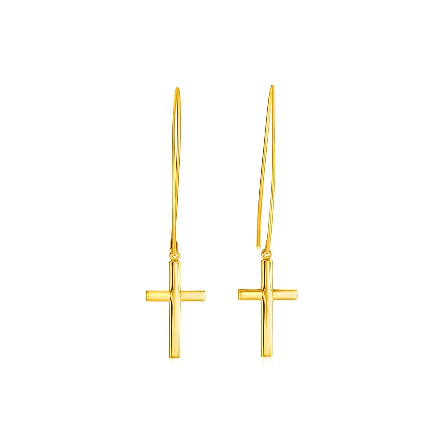 14k Yellow Gold Dangle Cross Earrings RCJ