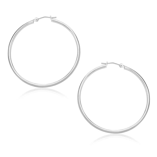 10k White Gold Polished Hoop Earrings (1.5x30mm)Monde Trend