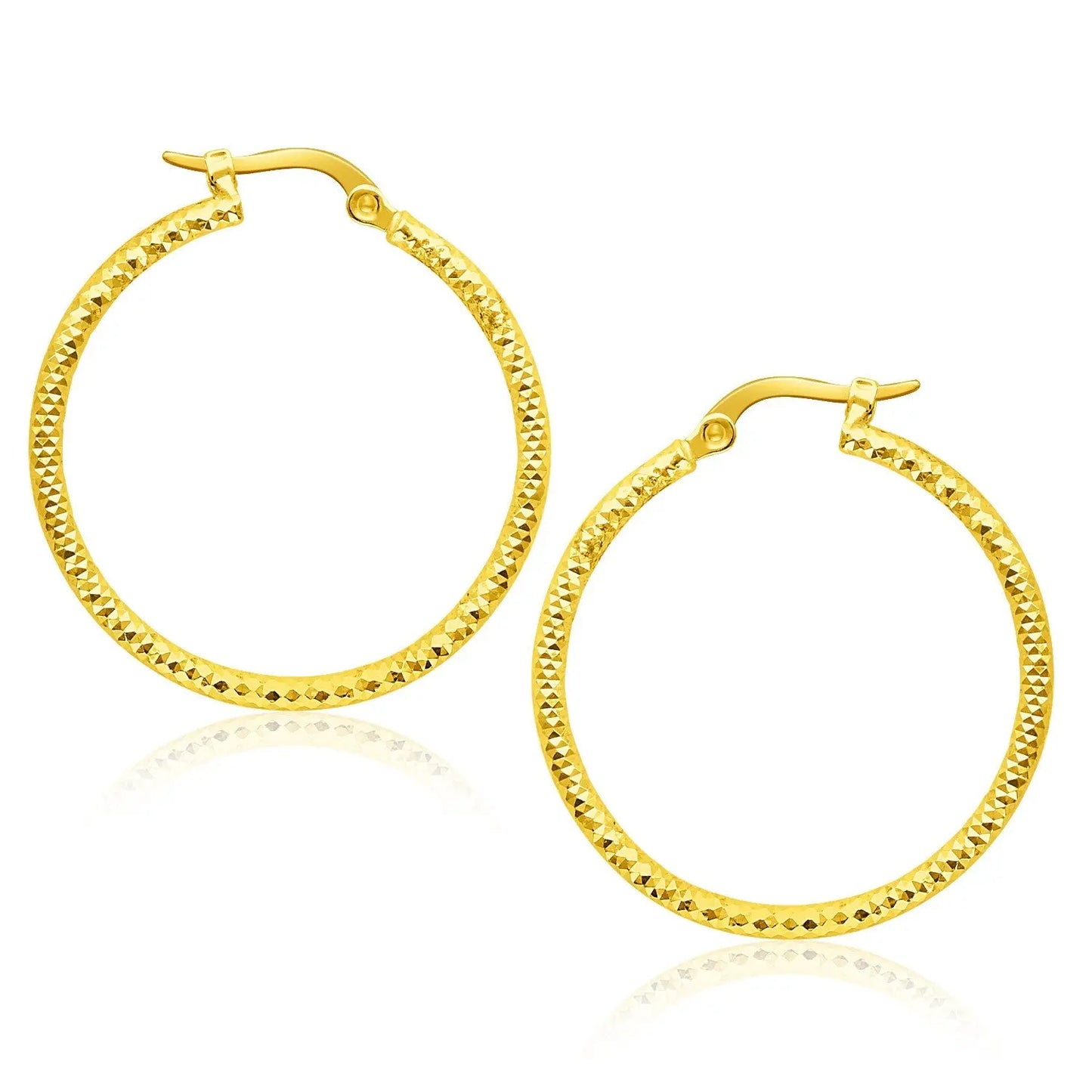 14k Yellow Gold Tube Textured Round Hoop Earrings(1.5x25mm) RCJ