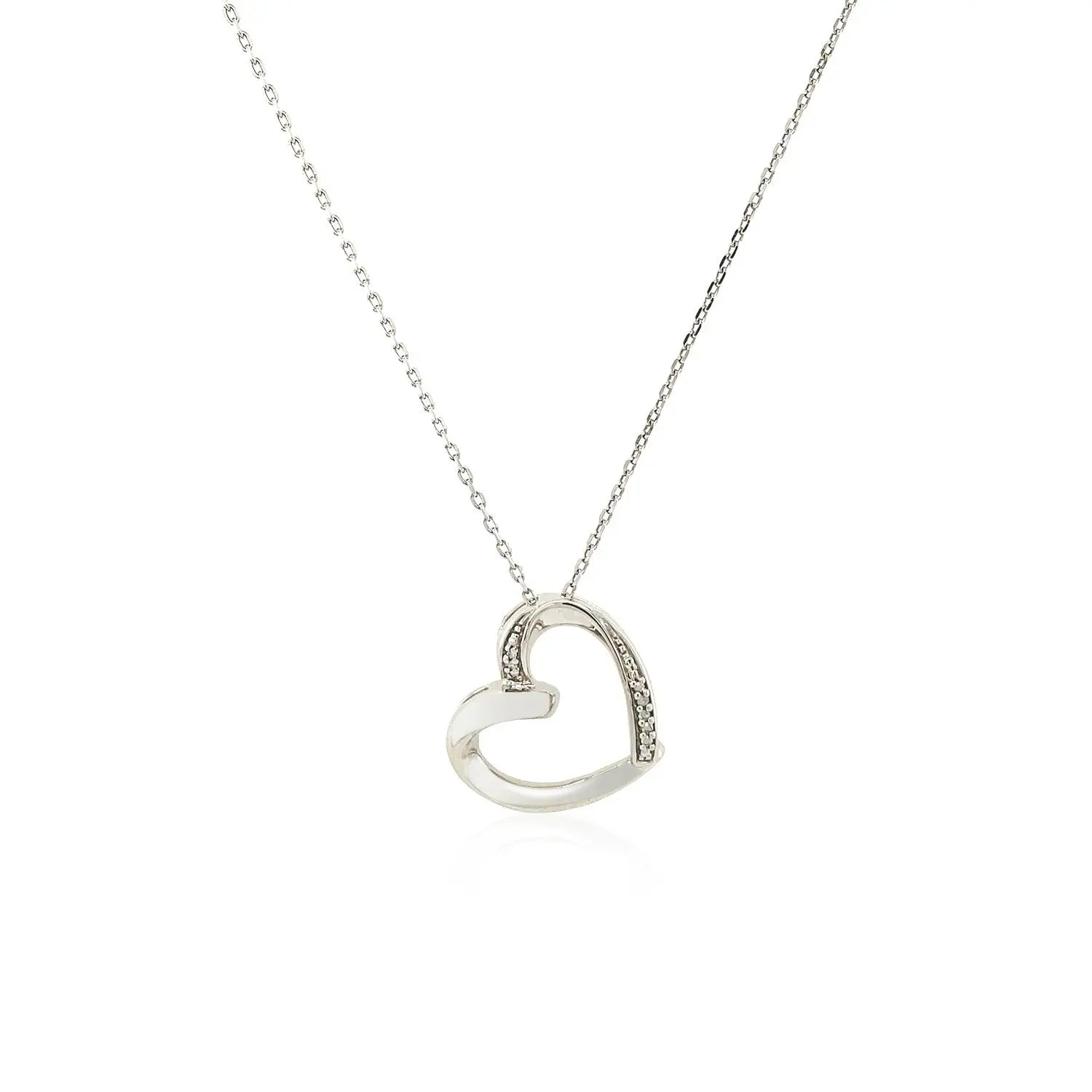 Open Heart Pendant with Diamonds in Sterling Silver RCJ