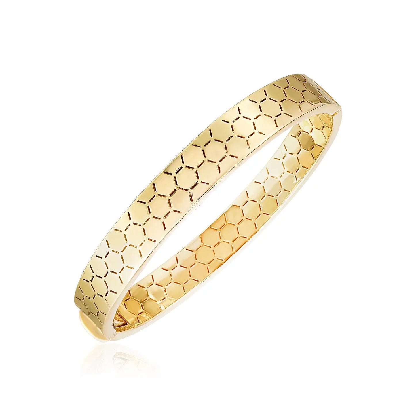 14k Yellow Gold High Polish Honeycomb Bangle (8.90 mm) RCJ