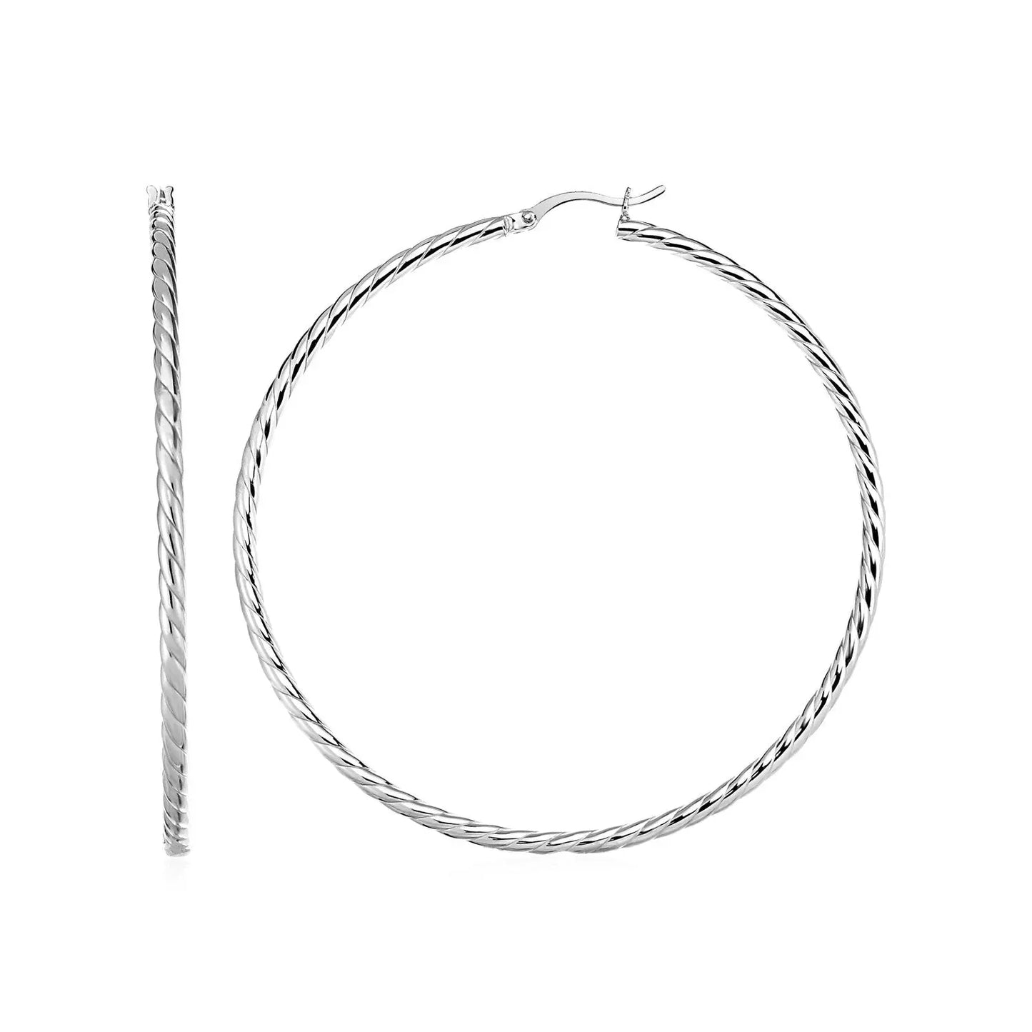 Hoop Earrings with Twist Texture in Sterling Silver(50mm) RCJ