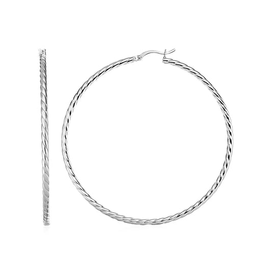 Hoop Earrings with Twist Texture in Sterling Silver(50mm) RCJ