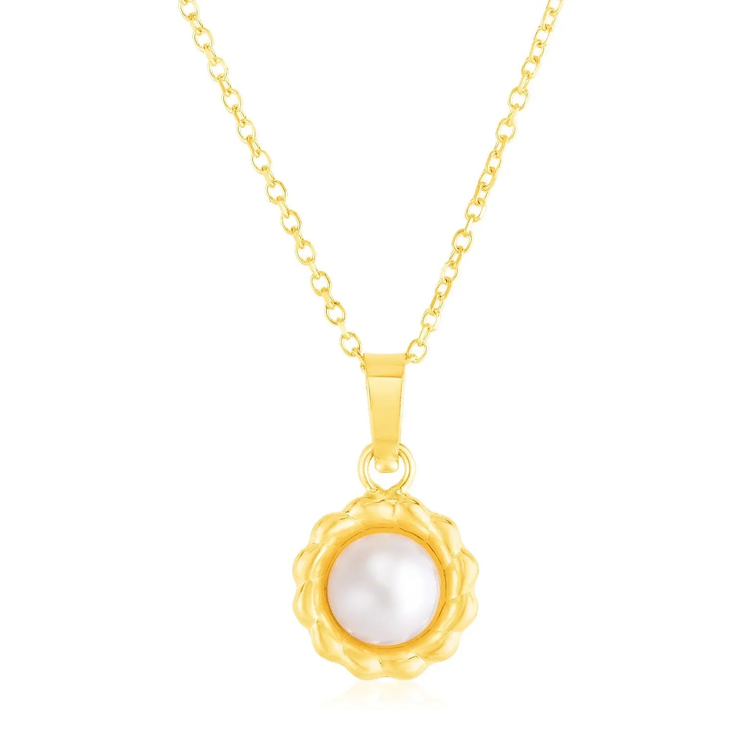 14k Yellow Gold Flower Necklace with Pearl RCJ